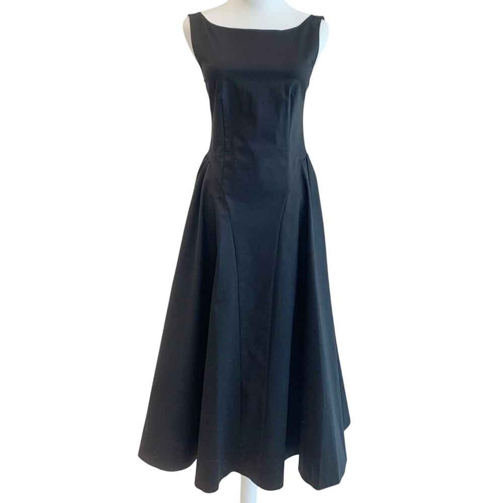 Helsa Stretch Cotton Sateen Midi Dress Black Size Medium - Picture 10 of 12